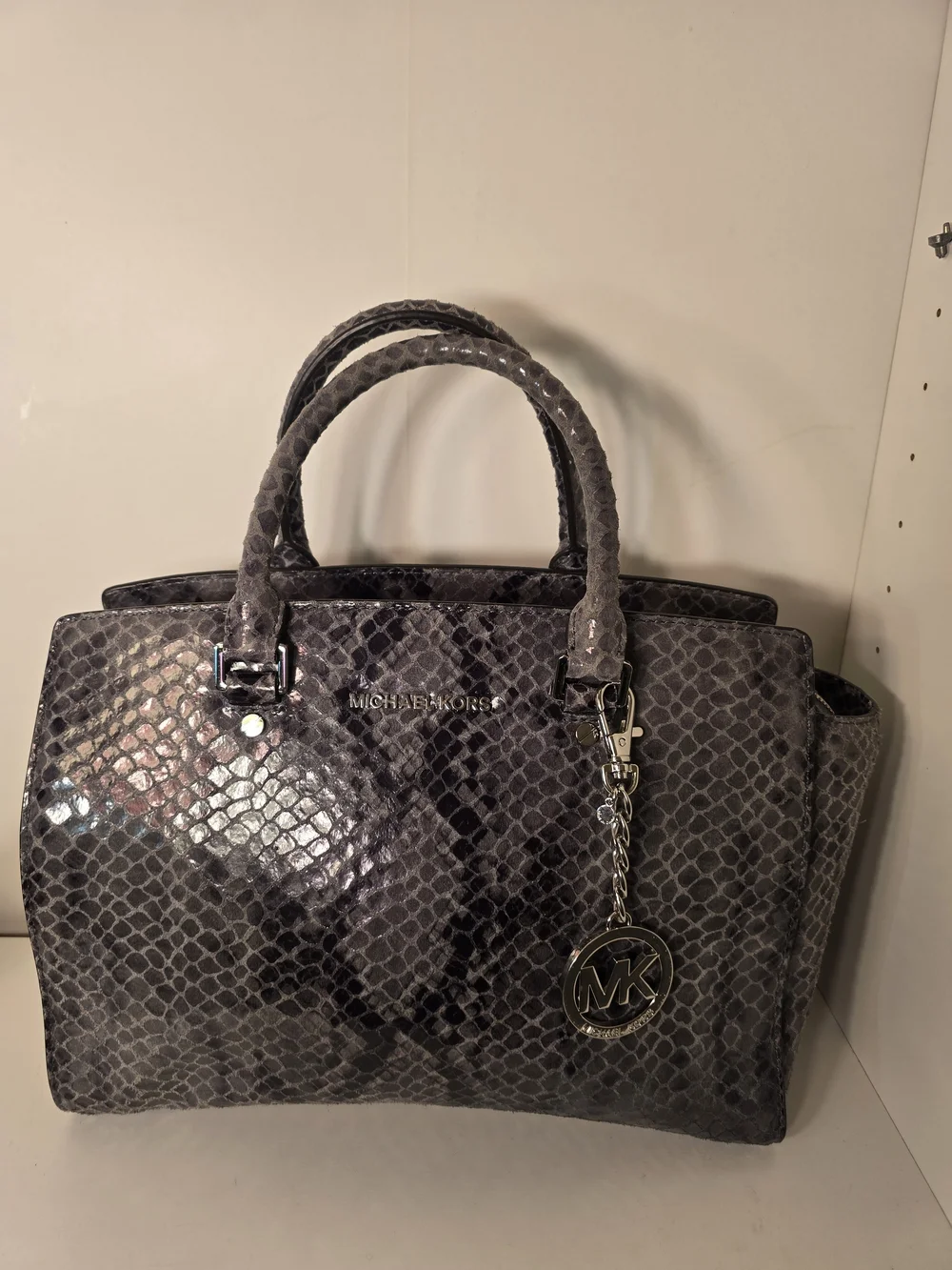 Michael Kors Gray Snake-Print Satchel